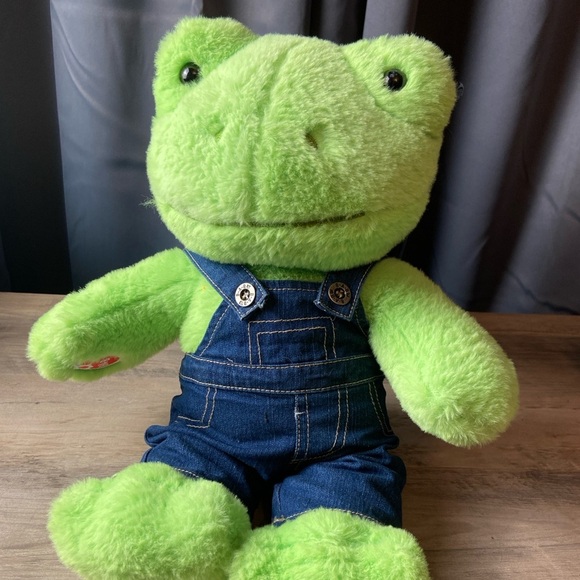 Build A Bear Frog with Overalls Spring Green 16" Stuffed Plush BAB Animal 2022 - Picture 1 of 8